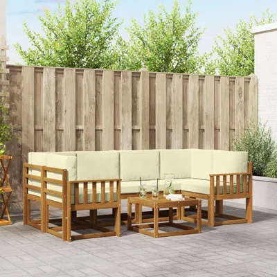 Produktbild von Outdoor-Sofagarnitur - VIDAXL - Terrassen-Sofa - mit Kissen - 7 pcs - Natur und Creme