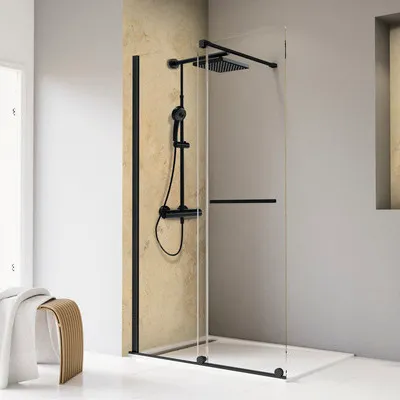 Produktbild von Walk In mit Gleittür/Schiebetür SCHULTE TouraPlus ExpressPlus 120 cm Profil schwarz Klarglas schmutzabweisende Glasbesch