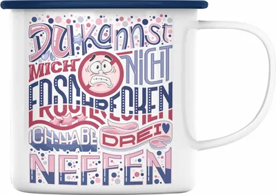 Produktbild von Trendation - Tante Geschenk Emaille Tasse 3 Neffen Geschenkidee von Neffen an Tante Lustiger Spruch für Tante (Blau)