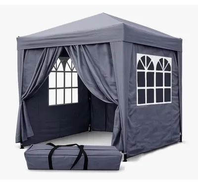 Produktbild von Pavillon Partyzelt Faltpavillon - 2,5 x 2,5 m - Smoky Grau - Mit 4 Seitenwänden und Reißverschlüssen