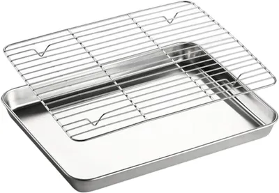 Image de Plaque de cuisson avec grille - Moule de cuisson - Pour la cuisson et le refroidissement - Revêtement antiadhésif - 235 x 175 cm - Argenté
