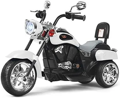 Productafbeelding van 6V elektrische kinderfiets, motorfietsmodel met verstelbare koplamp, driewieler elektrische motorfiets met geluid, wit