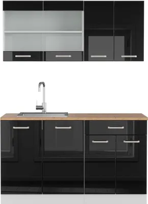 Produktbild von Küchenzeile Vicco R-Line Schwarz Hochglanz 140 cm , AP Eiche, Model 42274