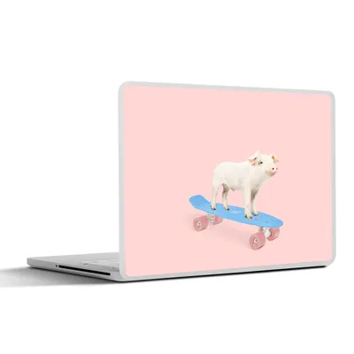 Produktbild von MuchoWow® Laptop Aufkleber Sticker Cover Schwein - Rosa - Skateboard - Blau - Tiere 30x22 cm - Laptop-Sticker