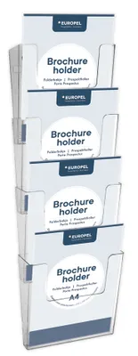 Obrázek produktu pro EUROPEL 350103 Nástěnný držák brožur EUROPEL, A4 na výšku, 4 přihrádky, křišťálově čirý