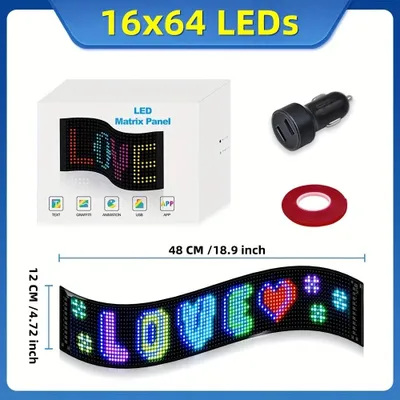 Produktbild von LED-Pixelbildschirm - Nachtlicht - USB - App-Steuerung - DIY-Texte und Muster - Dimmbar - 48 x 12 cm - Halloween und Weihnachten