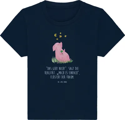 Produktbild von Mr. & Mrs. Panda Babyshirt Schwein Glück 12. - 18. Monat - French Navy - Geschenk, Lustige Sprüche, T-Shirt Baby, Ziele, Glücksbringer, Sterne, Baumwollshirt, Motivation