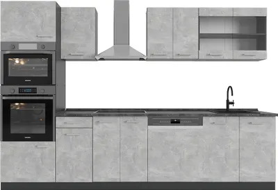 Produktbild von Küchenzeile Vicco R-Line Beton 300 cm mit Hochschrank, AP Anthrazit, Model 53829