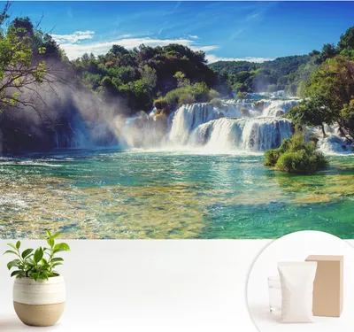 Obrázek produktu pro Samolepicí fototapeta – 104 x 70 cm – tapeta – nástěnná tapeta – nástěnné obrazy – samolepicí fólie – dekorační fólie – tapetová fólie – stěna – dekorace – obývací pokoj – vodopádová krajina
