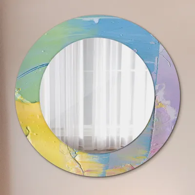 Produktbild von Ø60cm Spiegel - Glasrahmen mit Aufdruck - Wandspiegel Schlafzimmer - Öl Farbe Textur