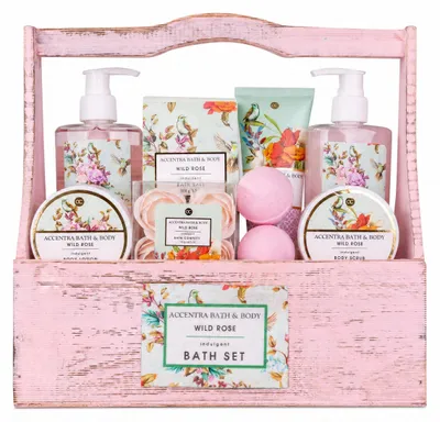 Produktbild von Accentra Geschenkset VINTAGE FLORALS Pflegeset Holzbox Wild Rose für Frauen