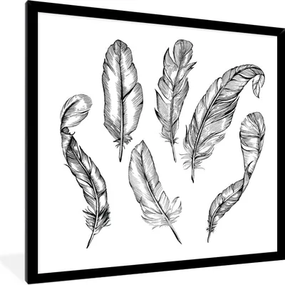 Produktbild von MuchoWow® Gerahmtes Poster Eine schwarz-weiße Illustration von Federn 40x40 cm - Poster mit Schwarzem Bilderrahmen Wandposter Rahmen Foto Bilder - Mit Rahmen - Wanddekoration Schlafzimmer