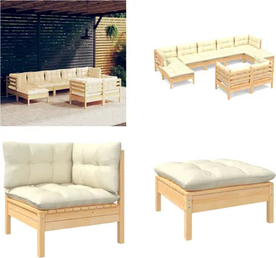 Produktbild von vidaXL 9 tlg. Garten Lounge Set mit Creme Kissen Massivholz Kiefer - Garten-Lounge-Set - Garten-Lounge-Sets - Gartenmöbel-Set - Gartenmöbel-Sets