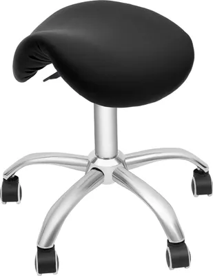 Image de Tabouret selle à roulettes - Tabouret de coiffeur - Réglable en hauteur de 47 à 62 cm - Capacité de charge 130 kg - 5 roulettes - Assise enPolyuréthane37 × 34 cm - Noir