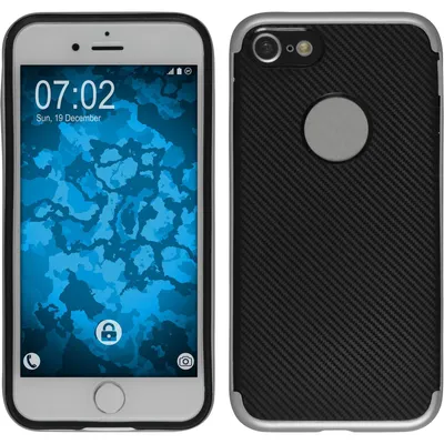 Produktbild von PhoneNatic Hybridhülle kompatibel mit Apple iPhone 7 / 8 / SE 2020 - Carbonoptik silber Cover Schutzhülle + 2 Schutzfolien