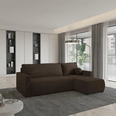 Produktbild von Masseno Ecksofa SORGE mit Schlaffunktion L-Form, Sofa mit Bettkasten, Wohnzimmersofa, Couch, Soffa, Bettsofa, Couchgarnitur- Braun, POSO 06 + KRONOS 06
