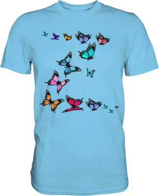 Produktbild von Bunte Schmetterlinge T-Shirt – Sky Blue / S