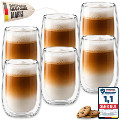 Produktbild von LAPRESO® Cappuccino Gläser Doppelwandig | Thermogläser Kaffeegläser Teegläser | Gläser Set 250 ml 6 Stück | Thermogläser Doppelwandig Kaffeetasse