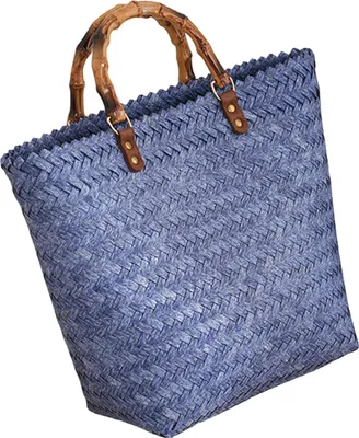 Produktbild von Strohtasche Handgemacht Wasserdicht Hohe Kapazität Holzgriff Vintage Kleidung Passende tragbare Sommer Reise Strand Top Henkel Tasche Urlaubsaccessoire