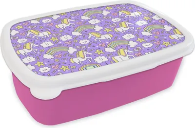 Produktbild von KitchenYeah® Lunchbox Brotzeit Brotdose 17x11 cm Einhorn - Muster - Regenbogen - Kind Kinder Brotzeitdose - Lunchpaket - Brotkasten  - Sandwich Box