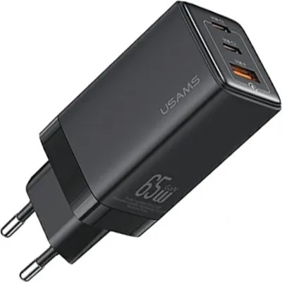 Zdjęcie produktu dla Usams Ład. Siec. 2Xusb-C+1Xusb 65W (Only Head) Gan Pd3.0 +Qc3.0 Fast Charging Czarny/Black Sandru Series Cc180Tc01 (Us-Cc180)