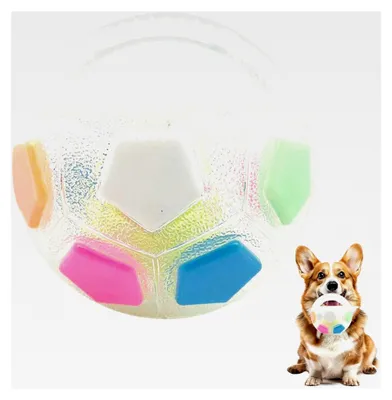 Produktbild von Unzerstörbarer Hundeball, Mellow Dog Anti-Stress-Ball, Interaktives Hundespielzeug, Großer Hundefußball mit Griff und Quietscher für Mittlere und Große Hunde