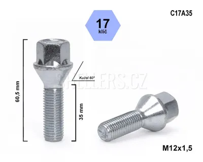 Obrázek produktu pro Kolový šroub M12x1,5x35 kuželový, klíč 17, C17A35 výška 60,5 mm