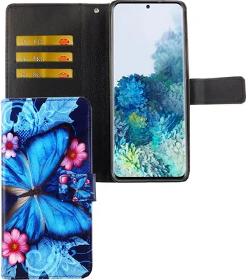 Zdjęcie produktu dla Etui na telefon Samsung Galaxy S20 Plus z klapką i kieszenią na kartę niebieski motyl