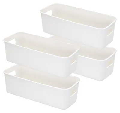 Image de Lot de 4 petites boîtes de rangement étroites (30 cm), boîtes de rangement en plastique, paniers de rangement, tiroirs, boîtes de rangement pour la salle de bains et la cuisine (4)