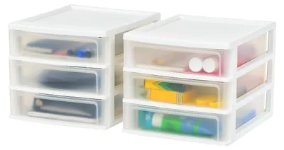 Schreibtisch-Organizer 3 Schubladen, 2er-Set, Kunststoff, Weiß