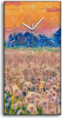 Produktbild von Wohnzimmer-Bild Leinwand Uhr 30x60 Malen Wiese Löwenzahn Himmel Sonnenuntergang - weiße Hände