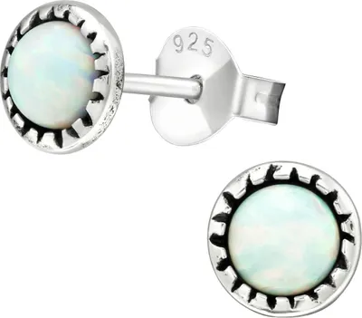Produktbild von Ohrringe Ohrstecker 925 Sterling Silber 5mm mit synthetischem Opal in verschiedenen Farben Farbe - Fire Snow