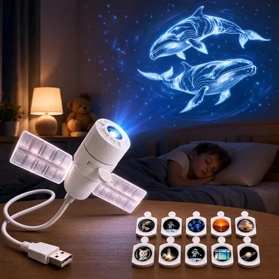 5D Galaxy-Projektor Nachtlicht, USB, 10 Filme, 360° drehbar