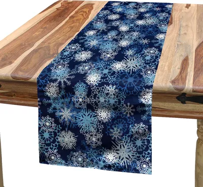 Produktbild von ABAKUHAUS Winter Tischläufer, Verschiedene unterschiedliche verzierte Schneeflocken Blizzard-kalte Jahreszeit-Weihnachten themenorientiert, 40 x 180 cm, Blassblau Dunkelblau