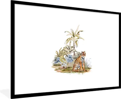 Produktbild von MuchoWow® MuchoWow® Gerahmtes Poster Tiger - Wald - Gemälde 90x60 cm - Poster mit zchwarzem Bilderrahmen - Wanddekoration - Fotos