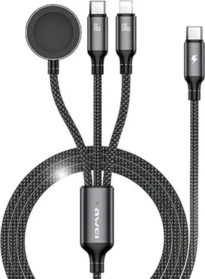 Immagine prodotto di Cavo Awei W23 3W1 Usb-C/Lightning/Orologio100W/10W/2,5W Czarny/Nero