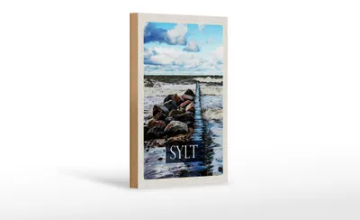 Produktbild von Holzschild Reise 12x18 cm Sylt Insel Strand Meer Ebbe und Flut