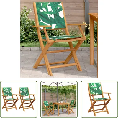 Produktbild von The Living Store Gartenstühle 2 Stk. Blattmuster Massivholz Akazie & Stoff