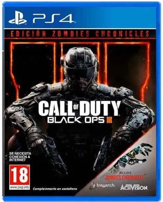 The image shows the front cover of a video game case for Call of Duty: Black Ops III Zombies Chronicles Edition on PlayStation 4.