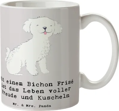 Produktbild von Mr. & Mrs. Panda Teebecher Bichon Frisé Freude - Grau Pastell - Geschenk, Tasse mit Spruch, Familienhunde, Kaffeebecher, weiße Hunde, Teetasse, Liebenswert, Becher, Hund