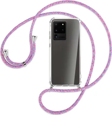 Produktbild von Handykette Backcover-Schutzhülle mit Band (Metall silberfarben) für Samsung Galaxy S20 Ultra - lila/rosa/blau