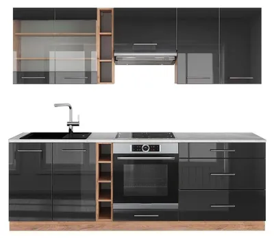 Obrázok produktu pre Kuchynský kút Vicco Fame-Line Antracit vysoký lesk/dub Goldkraft 235 cm , AP Marble, Model 42767