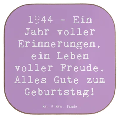 Produktbild von Mr. & Mrs. Panda Untersetzer für Gläser Spruch 1944 Geburtstag - Lavendeltraum - Geschenk, Jubiläum, herzliche Glückwünsche, Happy Birthday, Holzuntersetzer, Alter