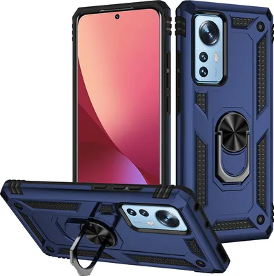 Obrázek produktu pro Pouzdro pro Xiaomi 12 Pro dvouvrstvé robustní, vojenská ochrana pouzdro s držákem prstenu a stojánkem modré
