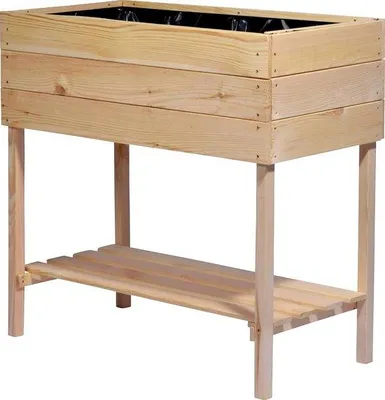 Image de Jardinière en bois avec assise pour légumes et herbes aromatiques - L 80 x 40 x 78 cm, couleur naturelle