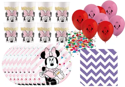 Obrázok produktu pre Minnie Mouse - Detská narodeninová sada (45 kusov) Taniere Šálky Dekorácie Servítky Narodeniny