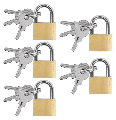 Productafbeelding van Mini hangsloten met sleutel, messing, 5 stuks, 20 mm