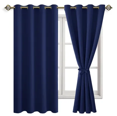 Produktbild von Dunkelblaue Verdunklungsvorhänge mit Ösen für Schlafzimmer und Wohnzimmer, 175 x 140 cm