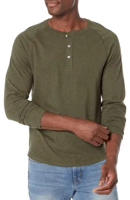 Produktbild von Amazon Essentials Herren Langärmeliges Henley-Shirt, Olive Heather, 3XL-4XL