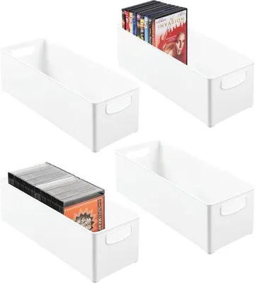 Zdjęcie produktu dla Zestaw do przechowywania płyt DVD z tworzywa sztucznego – 4-komorowy – biały